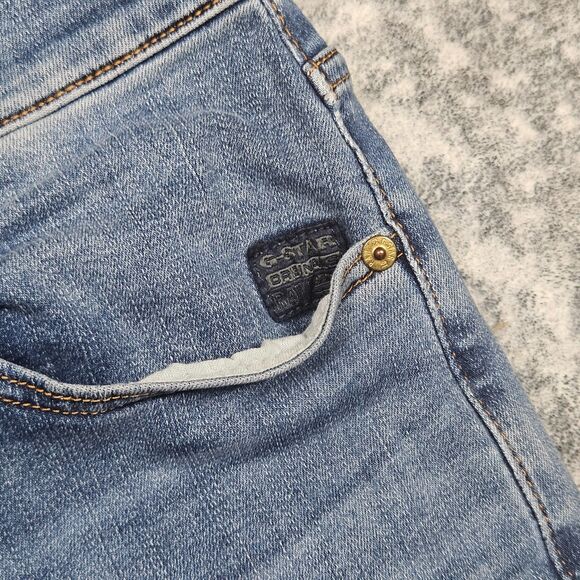 G Star Raw Jeans Mens 31x30 Blue Denim Slim Button Fly Light Wash Stretch 3301 - Picture 2 of 15